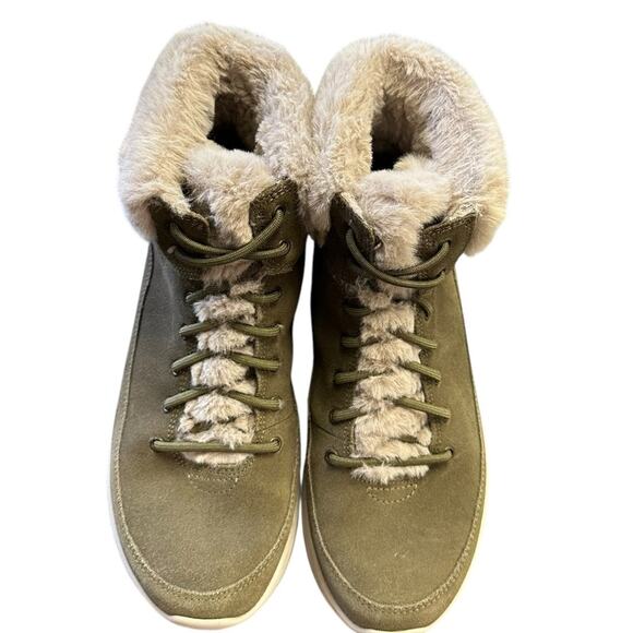 Skechers On The Go Winter Chill Suede Olive Faux Fur Lined Boots Size 8.5 - Picture 6 of 8